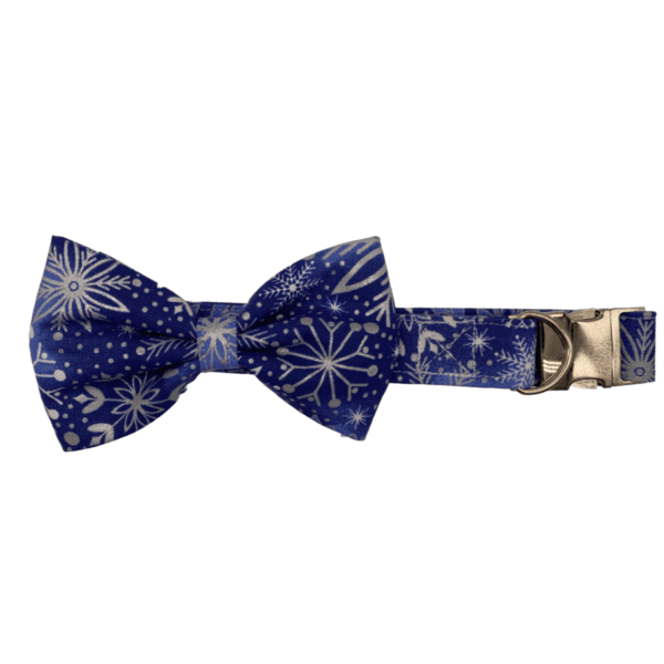 blue snowflake adjustable dog collar bowtie