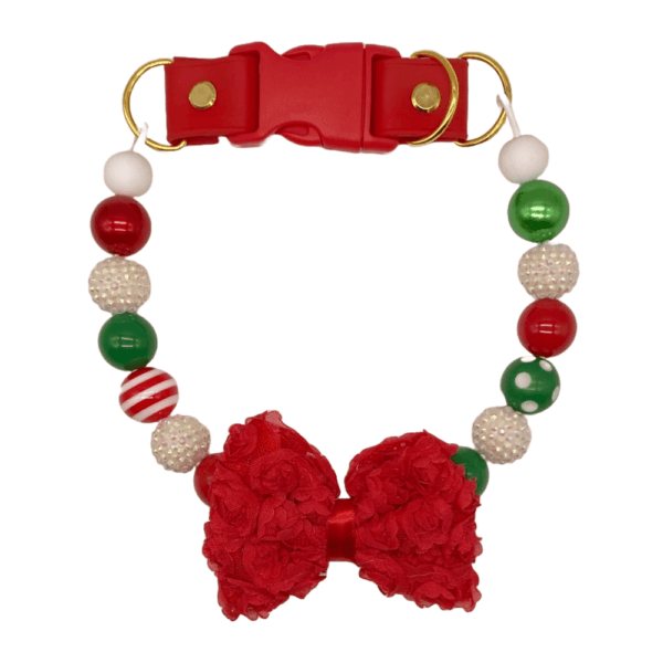 christmas flower bowtie beaded dog collar