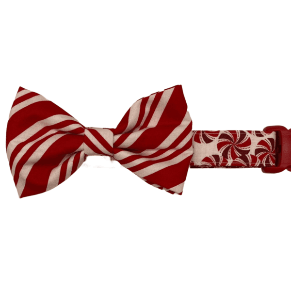 christmas red striped peppermint bowtie adjustable dog collar