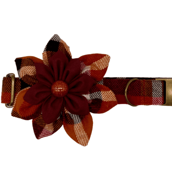 fall plaid flower adjustable dog collar