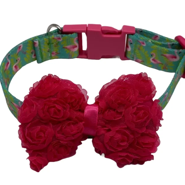 Flamazing flamingo dog collar Colorful dog collar with pink floral bow