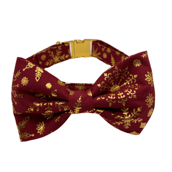 golden snowflake bowtie adjustable dog collar