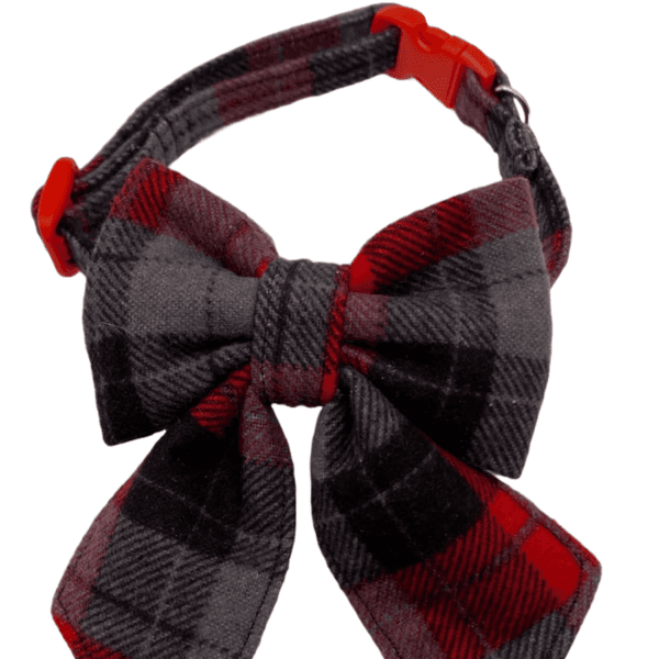 gray and red plaid adjustable collar little dogs or cats