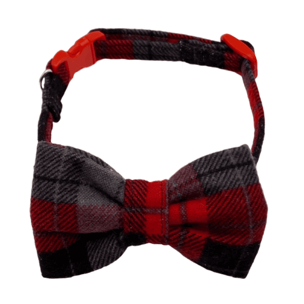 gray and red plaid bowtie adjustable collar little dogs or cats