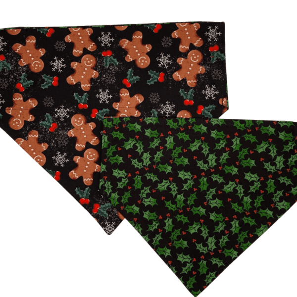 holly/gingerbread reversible over the collar bandana