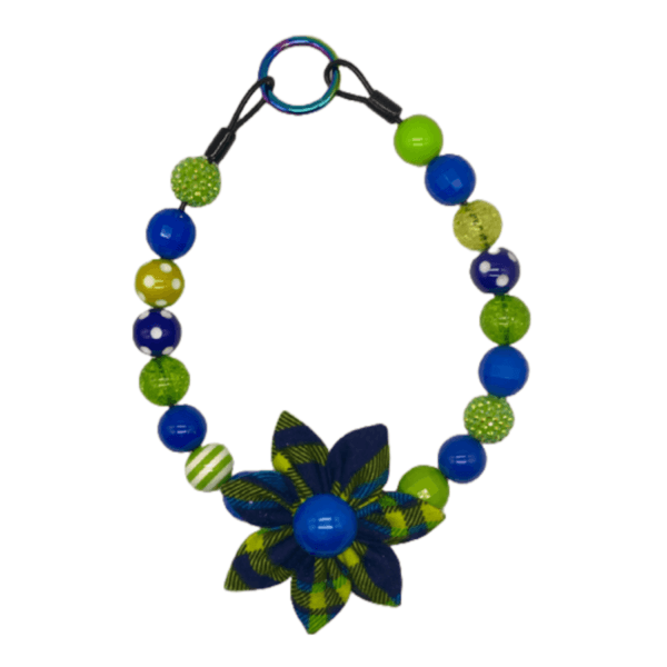 lime and blue beaded dog collar