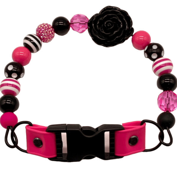 pink and black beaded dog collar