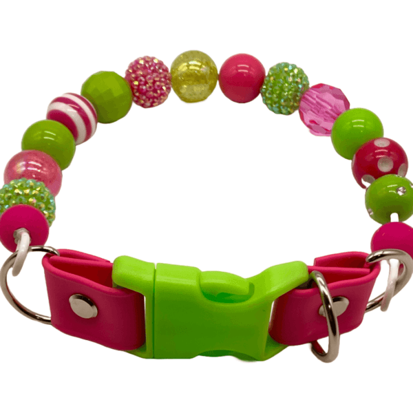 pink and green beaded dog collar