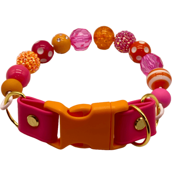 pink and orange beaded dog collar