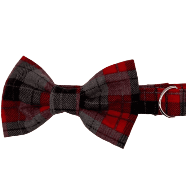 red and gray plaid bowtie adjustable dog collar