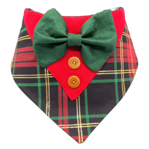 red and green plaid tuxedo bandana