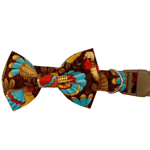 teal turkey adjustable dog collar bowtie