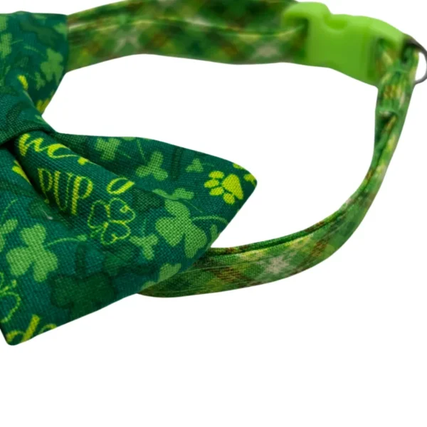 Lucky Pup Adjustable Dog Collar – A stylish green collar with shamrock patterns, perfect for little dogs to celebrate St. Patrick’s Day.