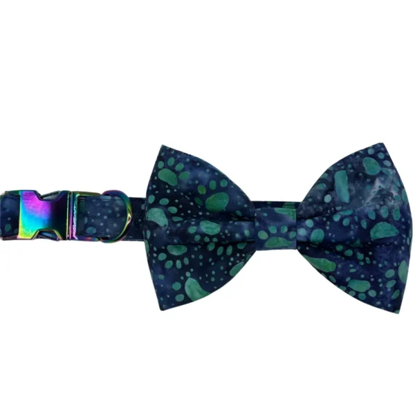 pawsome blue green bowtie bougie dog collar