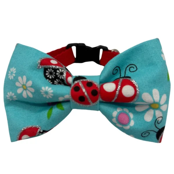 sparkly ladybug blue bowtie collar for little dogs or cats