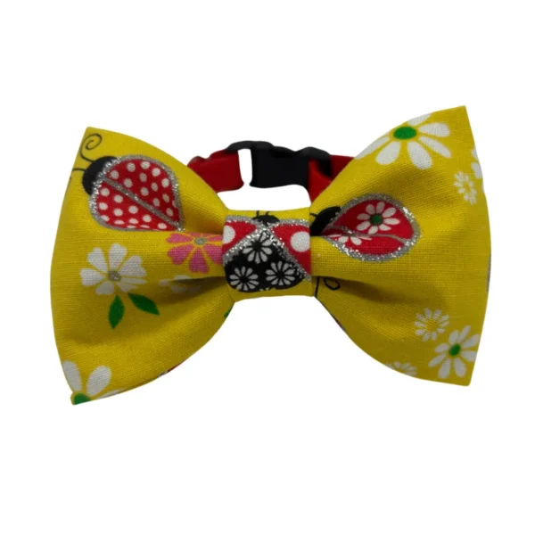 sparkly ladybug yellow bowtie collar for little dogs or cats