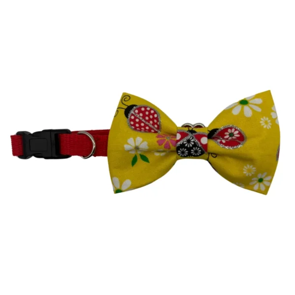 sparkly ladybug yellow bowtie collar for little dogs or cats