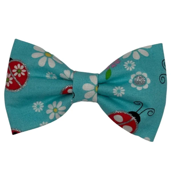 sparkly ladybug blue bowtie for little dogs or cats